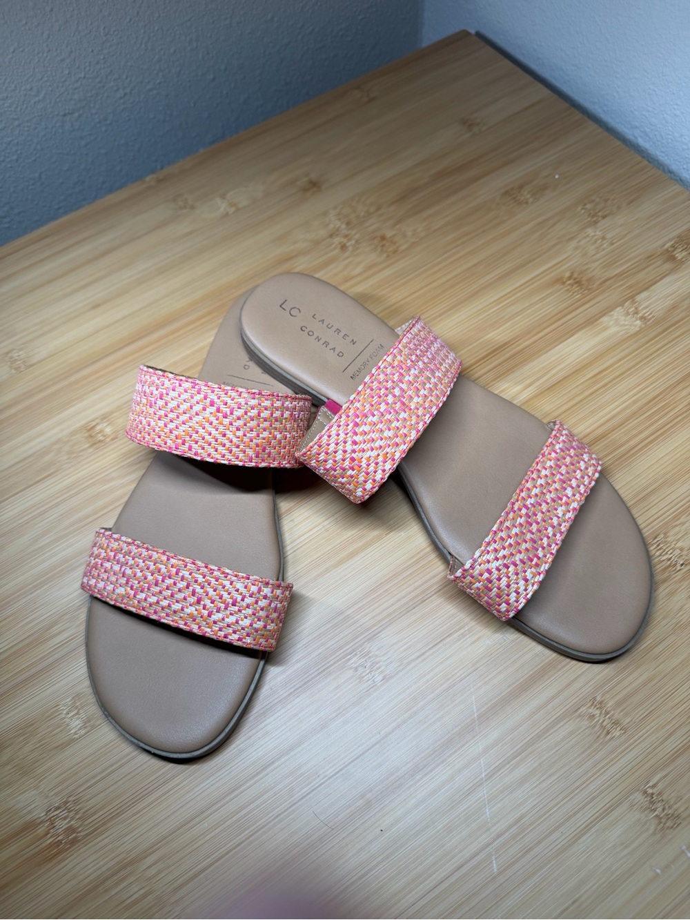LC Lauren Conrad Sunstone Pink Multi Woven Double-Strap Slide Sandals Size 10M